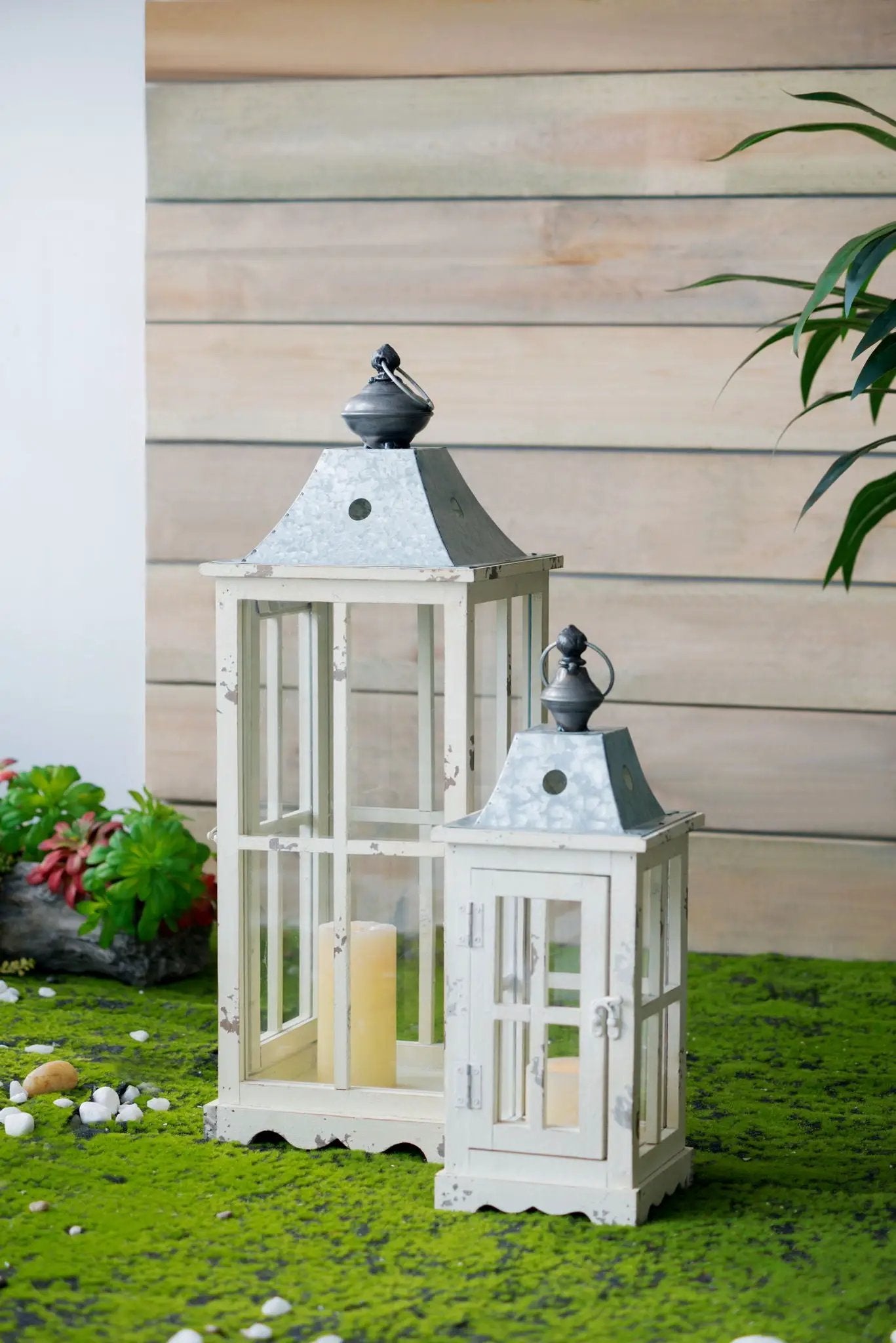 Wooden Candle Lantern Decorative, Hurricane Lantern Holder Decor For Indoor Outdoor, Home Garden - Ivory by HouseOfZazla