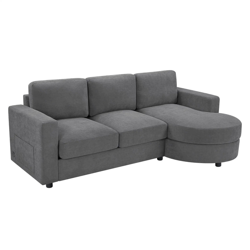 Modern L-Shaped Sectional Sofa With Curved Chaise, USB Ports, And Side Storage Pockets by Unique Piece Furniture