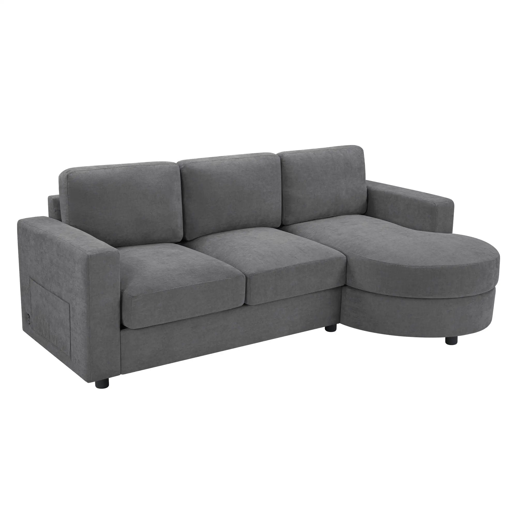 Modern L-Shaped Sectional Sofa With Curved Chaise, USB Ports, And Side Storage Pockets by Unique Piece Furniture