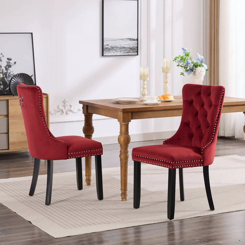 Classic Velvet Dining Chairs - Burgundy (Set of 2) by HouseOfZazla