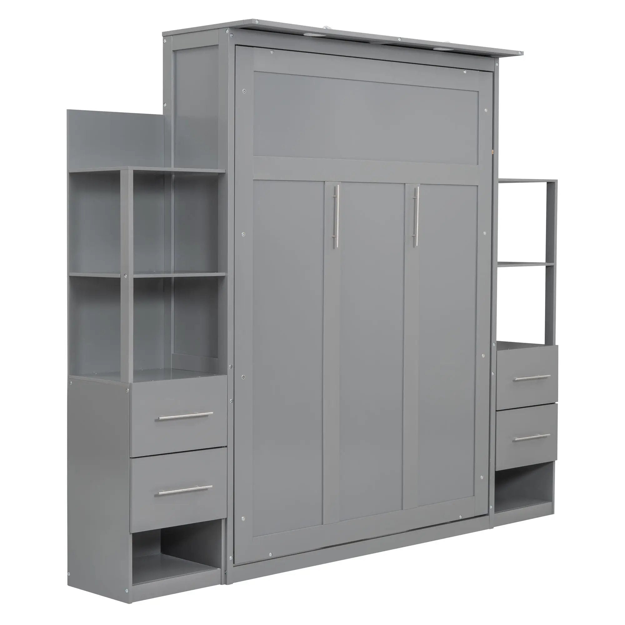 Murphy Wall Bed With LED Lights, Shelves And Drawers