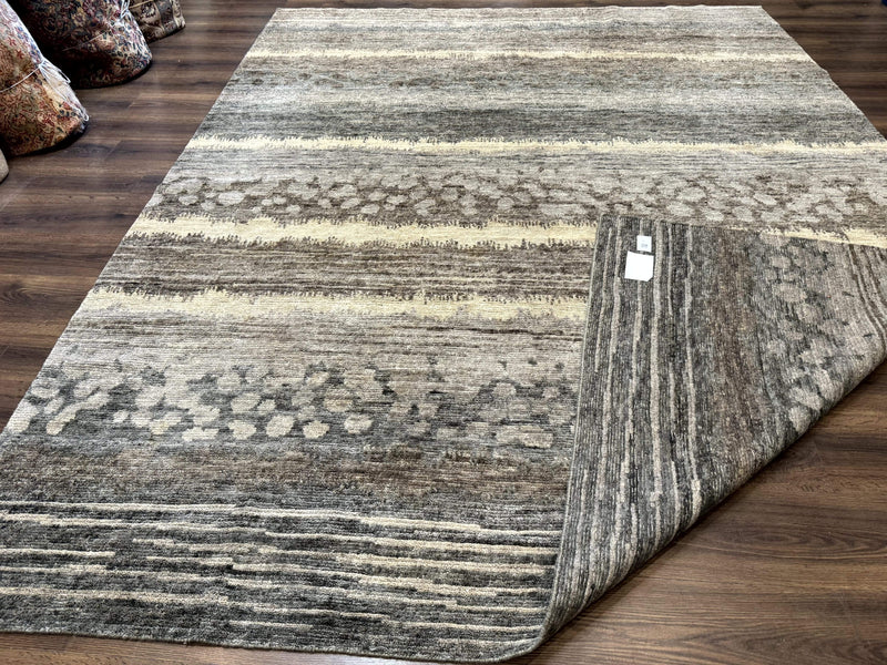Modern Tibetan Wool Rug 8x10, Abstract, Contemporary, Handmade, Gray, Stripes by Jewel Rugs