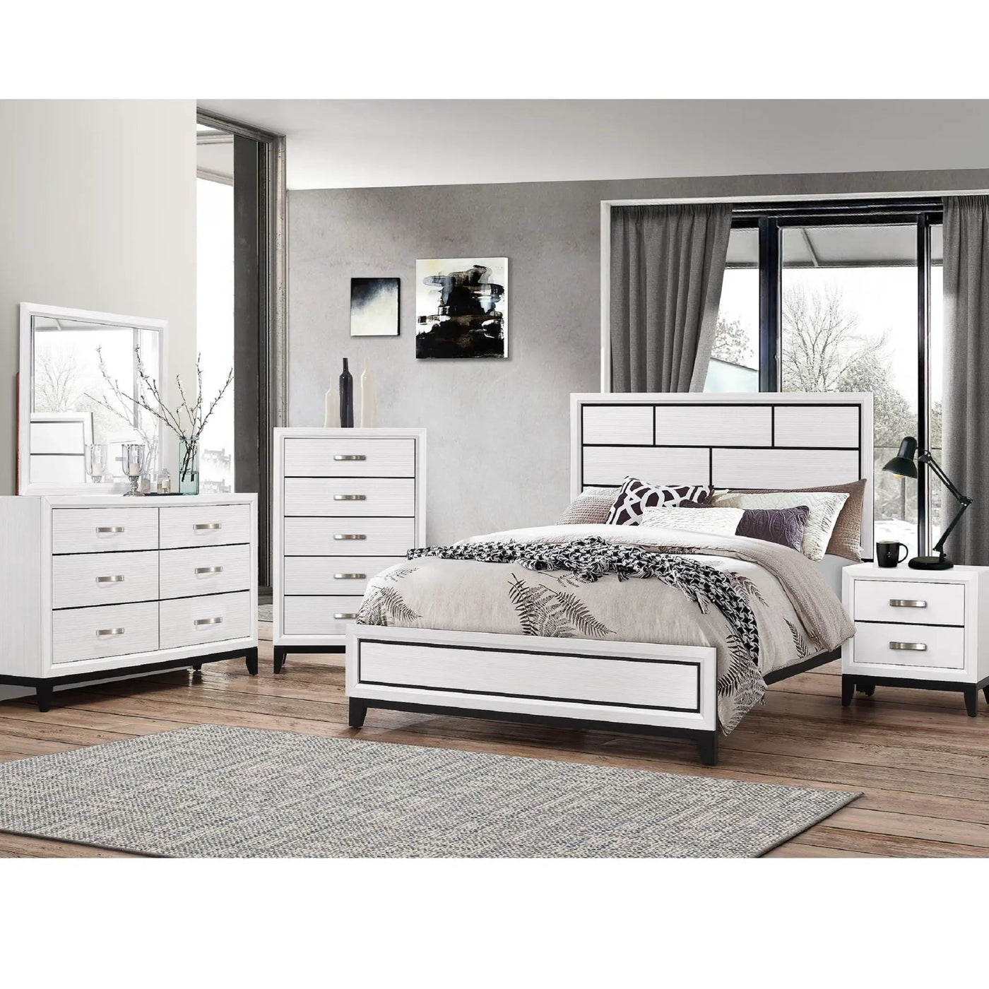 Contemporary Low Profile Bed With Geometric Headboard by HouseOfZazla