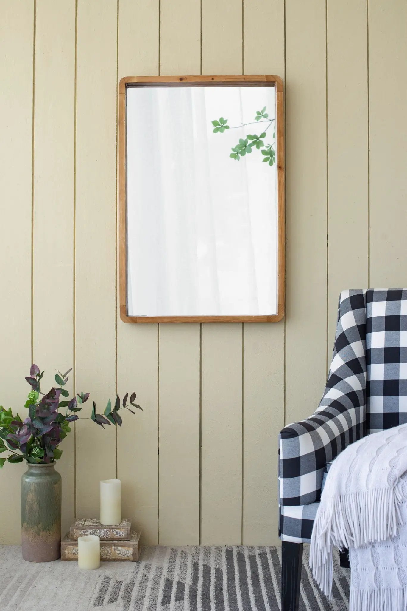 Rectangle Wood Mirror, Farmhouse Wall Decor For Living Room Bedroom Entryway - Brown by HouseOfZazla