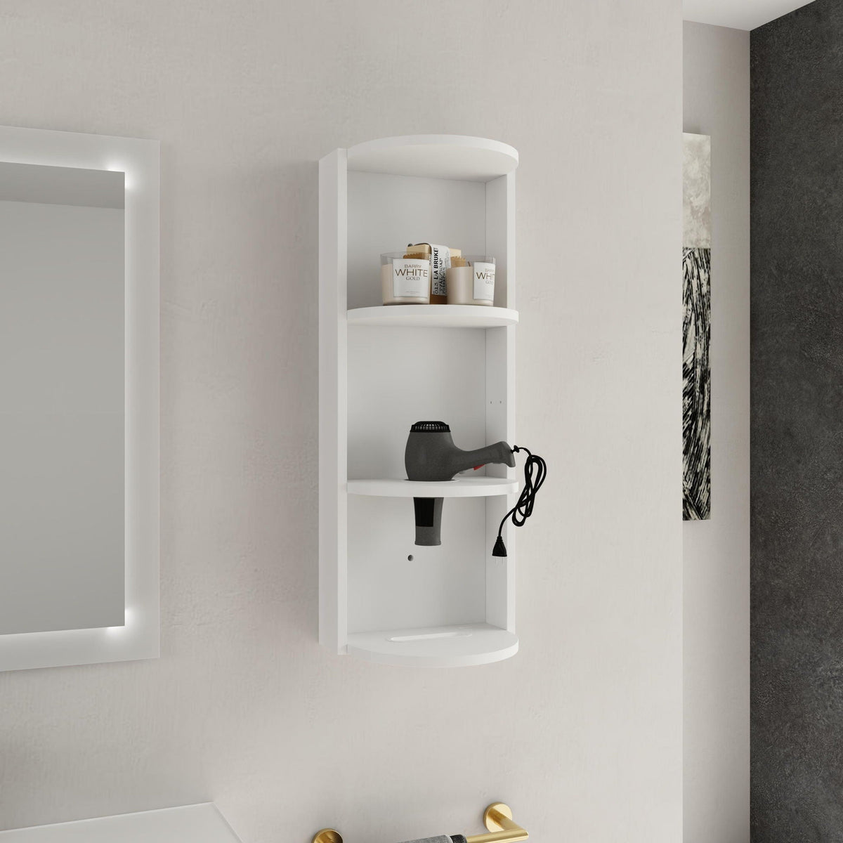 Bathroom Wall Mounted Storage Rack with Floating Design - Light Brown or White, photo 5 of 8