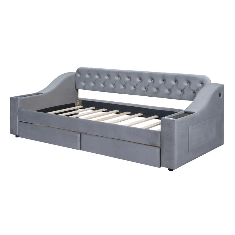 Upholstered Daybed With Storage Armrests And USB Port by HouseOfZazla
