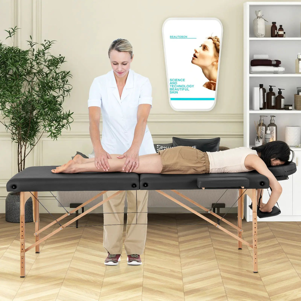 84 Inch Foldable Massage Table with Carrying Bag and Height Adjustable by DirectDeals
