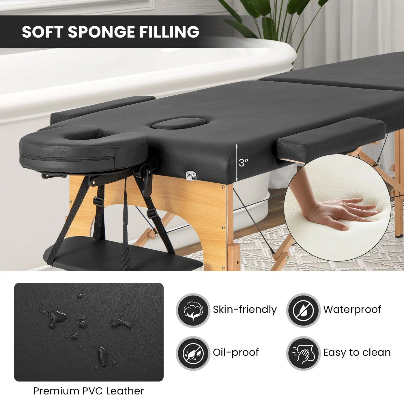 84 Inch Foldable Massage Table with Carrying Bag and Height Adjustable by DirectDeals