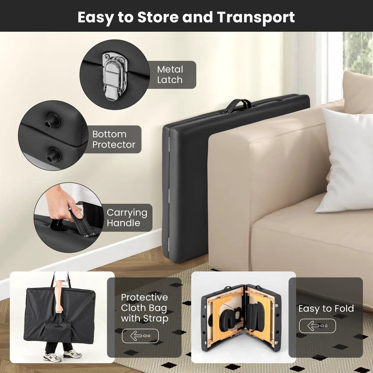 84 Inch Foldable Massage Table with Carrying Bag and Height Adjustable by DirectDeals
