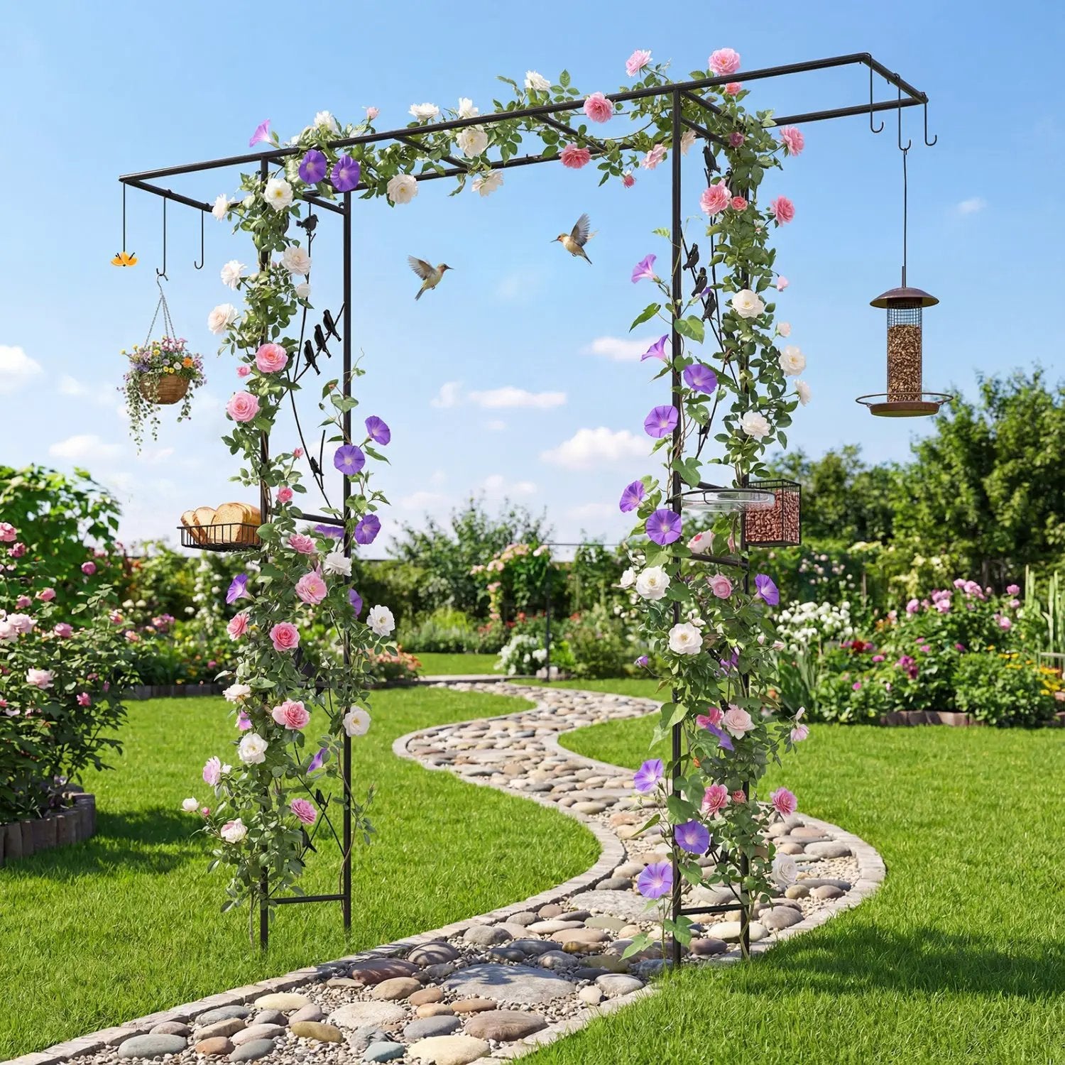 Garden Arbor with Bird Feeding Station 84 Inch Black by DirectDeals