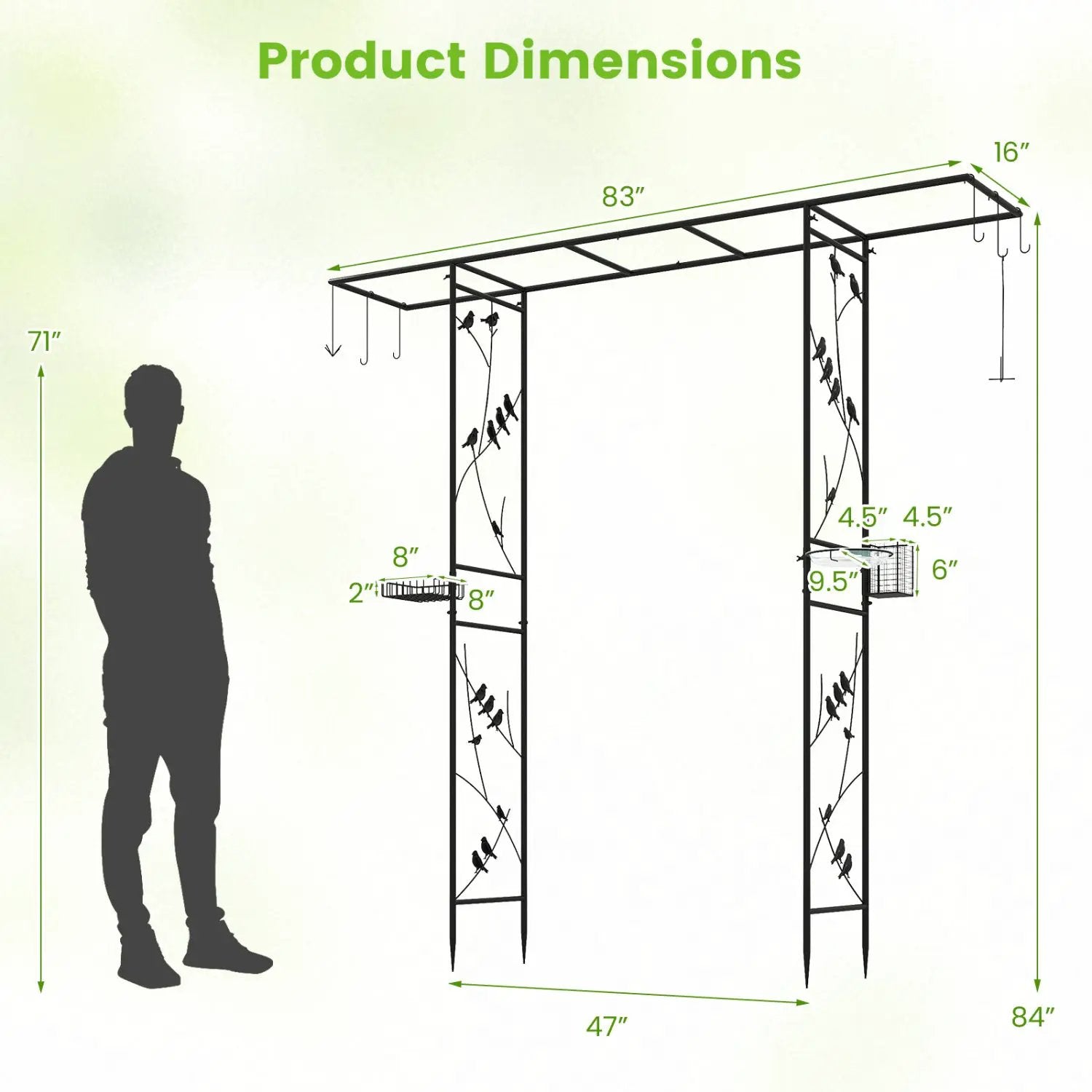 Garden Arbor with Bird Feeding Station 84 Inch Black by DirectDeals