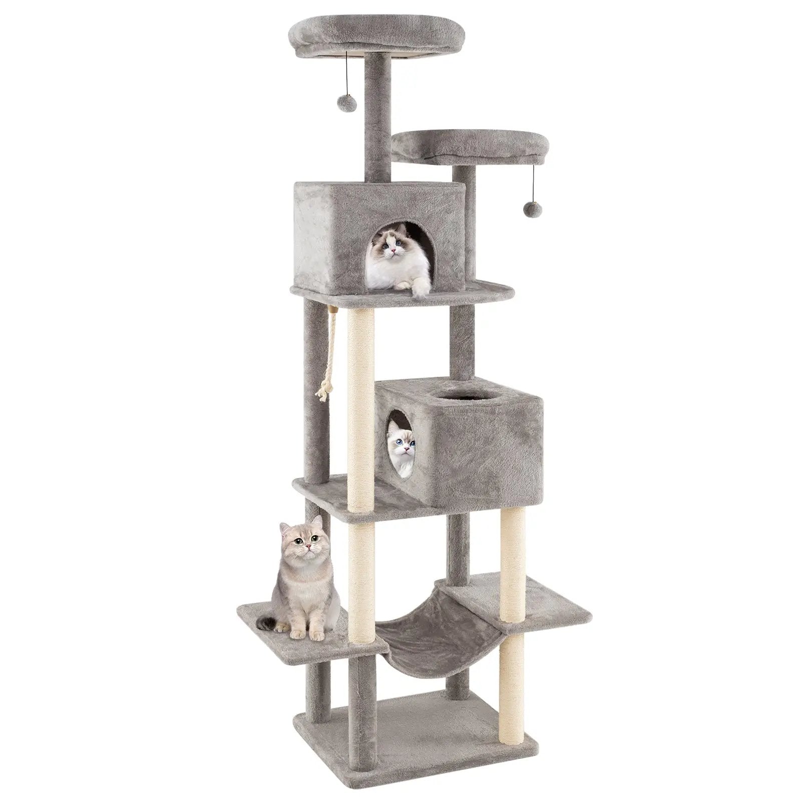 84 Inch Large Cat Tree with 2 Condos and 2 Soft Plush Perches for Indoor Cats-Gray by DirectDeals