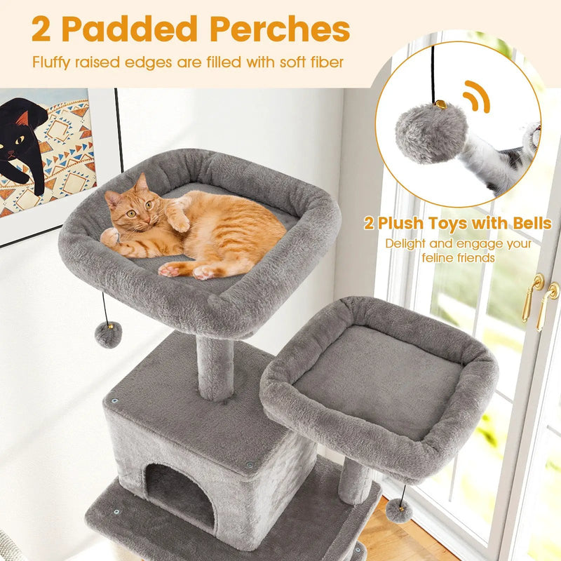 84 Inch Large Cat Tree with 2 Condos and 2 Soft Plush Perches for Indoor Cats-Gray by DirectDeals