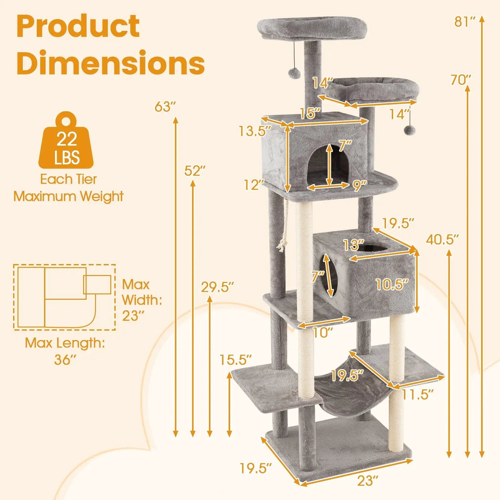 84 Inch Large Cat Tree with 2 Condos and 2 Soft Plush Perches for Indoor Cats-Gray by DirectDeals