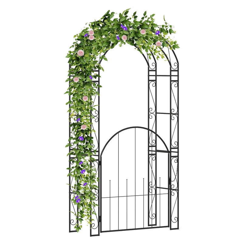 84 Inch Tall Garden Arch Metal Arbor Archway with Gate by DirectDeals