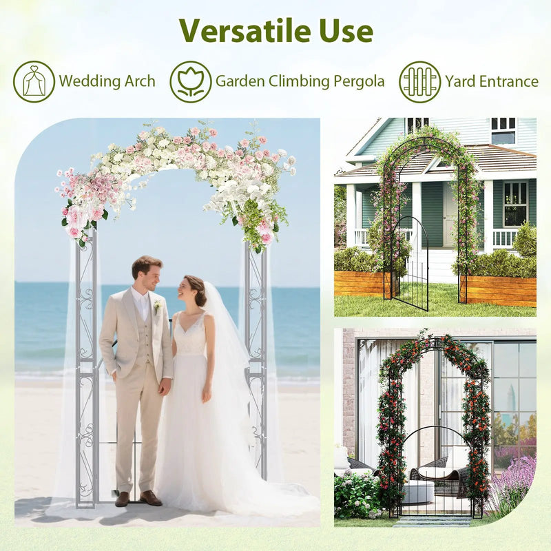 84 Inch Tall Garden Arch Metal Arbor Archway with Gate by DirectDeals