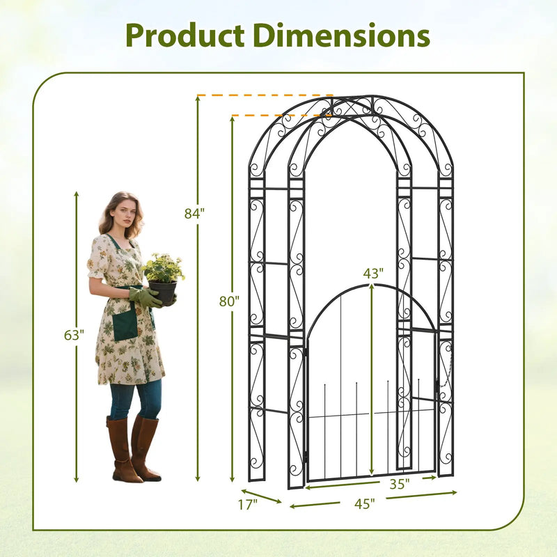 84 Inch Tall Garden Arch Metal Arbor Archway with Gate by DirectDeals
