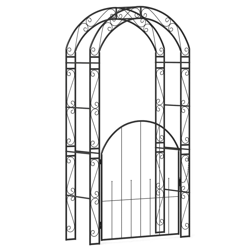 84 Inch Tall Garden Arch Metal Arbor Archway with Gate by DirectDeals