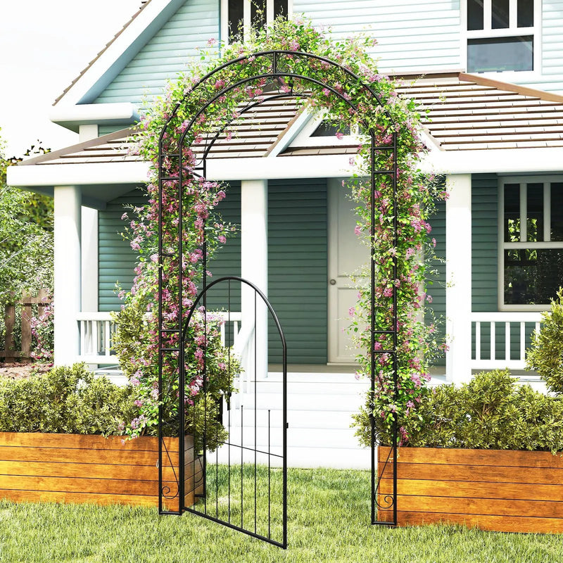 84 Inch Tall Garden Arch Metal Arbor Archway with Gate by DirectDeals