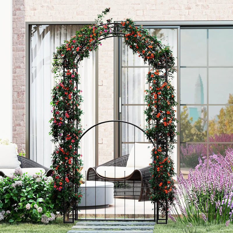 84 Inch Tall Garden Arch Metal Arbor Archway with Gate by DirectDeals