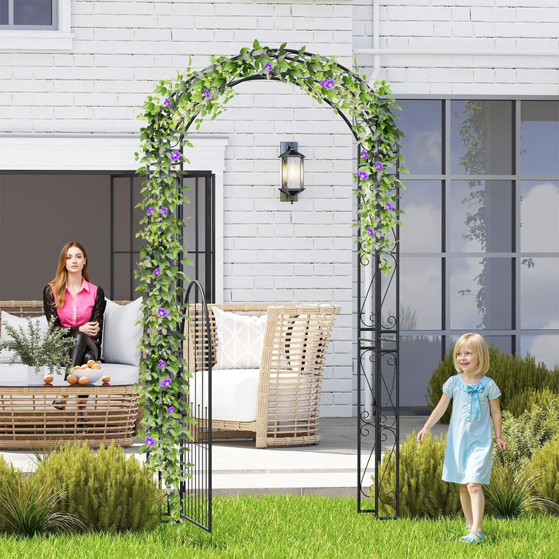 84 Inch Tall Garden Arch Metal Arbor Archway with Gate by DirectDeals
