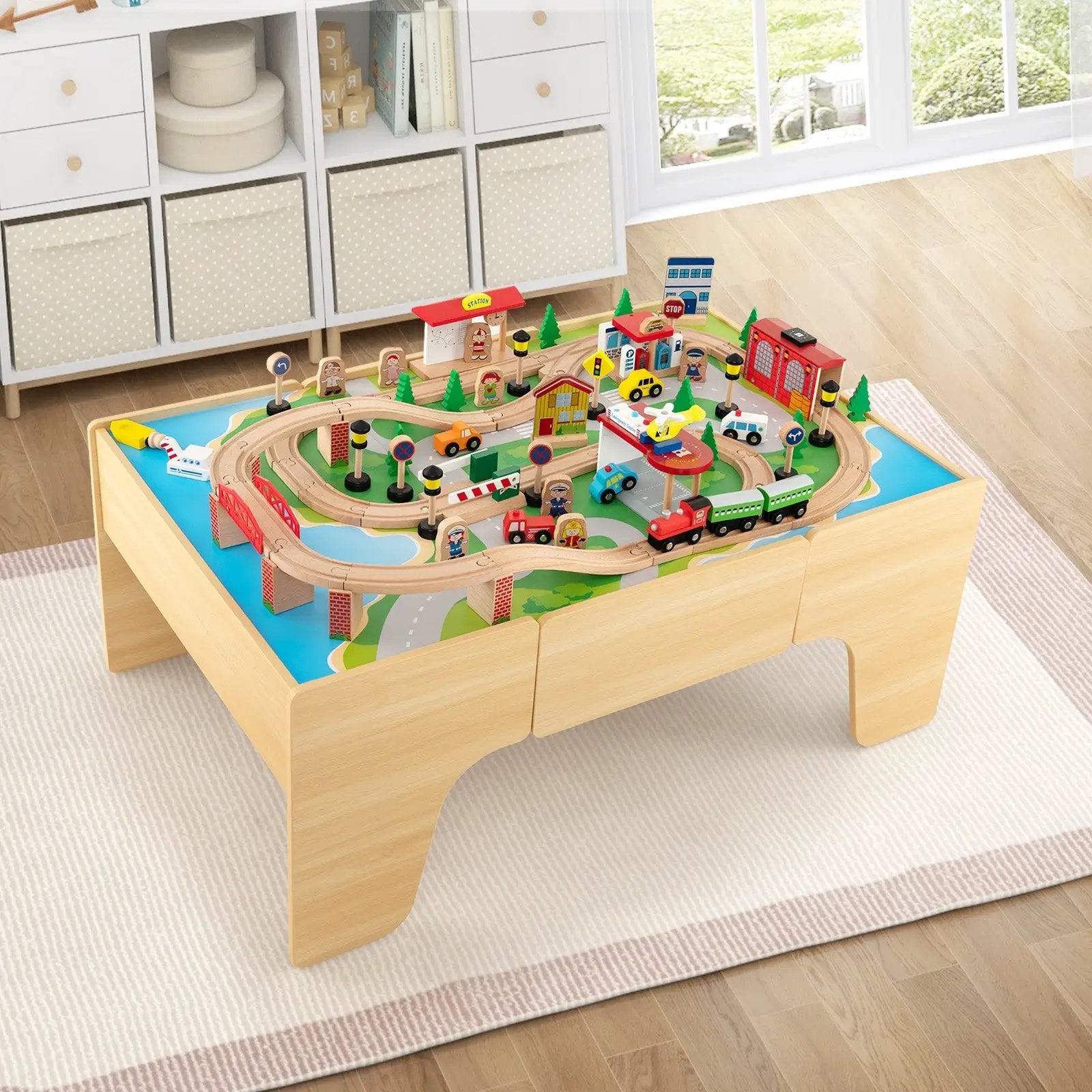 84-Piece Train and Building Block Table with Reversible Top and Creative Play Surface by DirectDeals