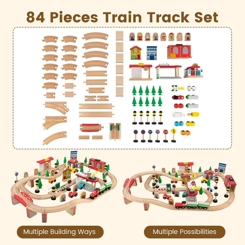 84-Piece Train and Building Block Table with Reversible Top and Creative Play Surface by DirectDeals