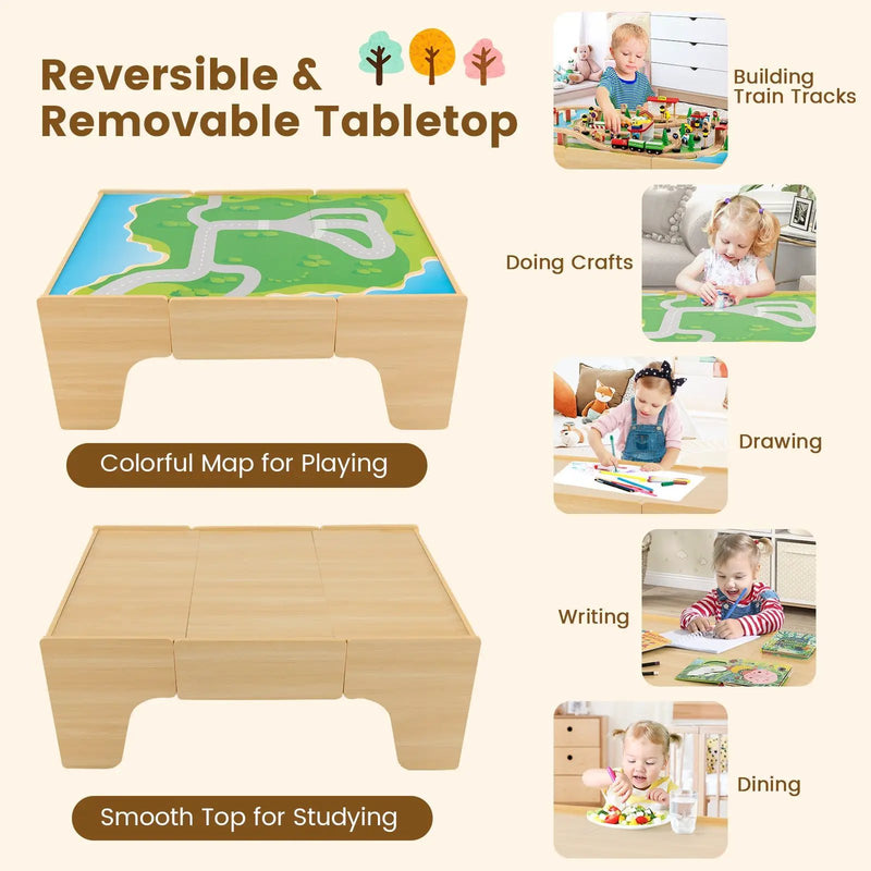 84-Piece Train and Building Block Table with Reversible Top and Creative Play Surface by DirectDeals