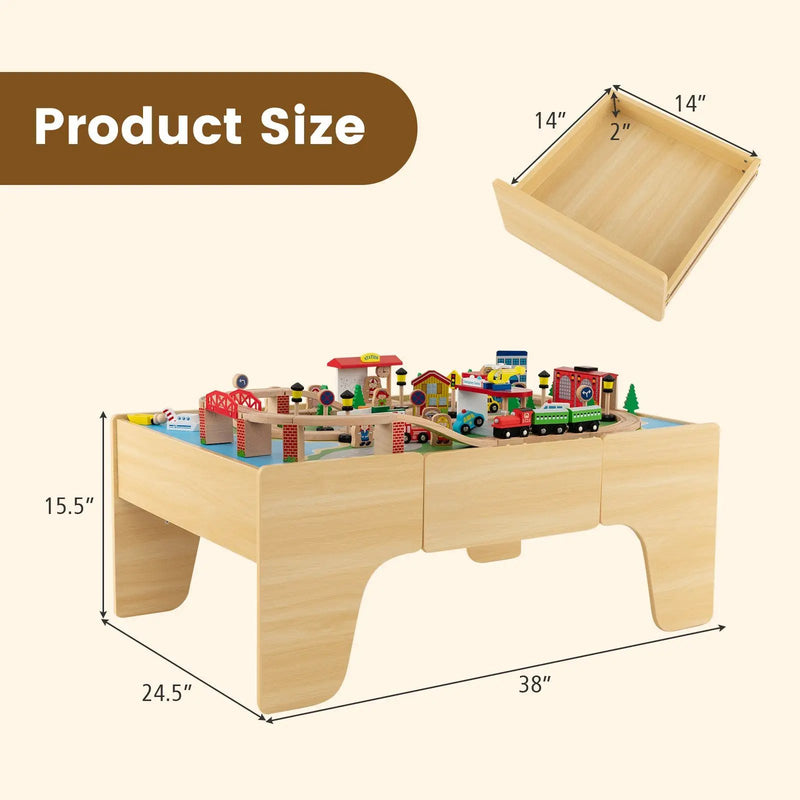 84-Piece Wooden Train and Activity Table with Reversible Top for Learning and Play by DirectDeals