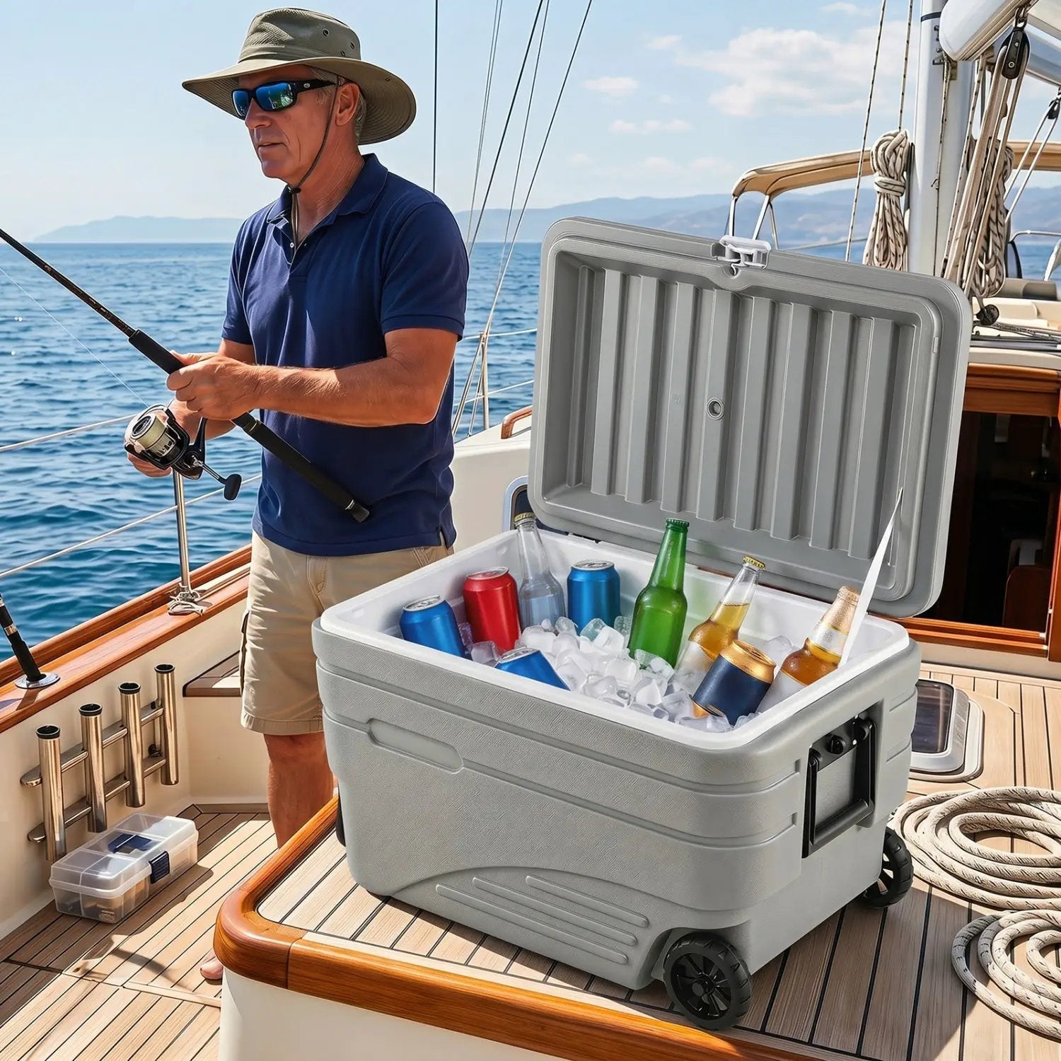 84 Quart Wheeled Cooler with Pull Handle by DirectDeals