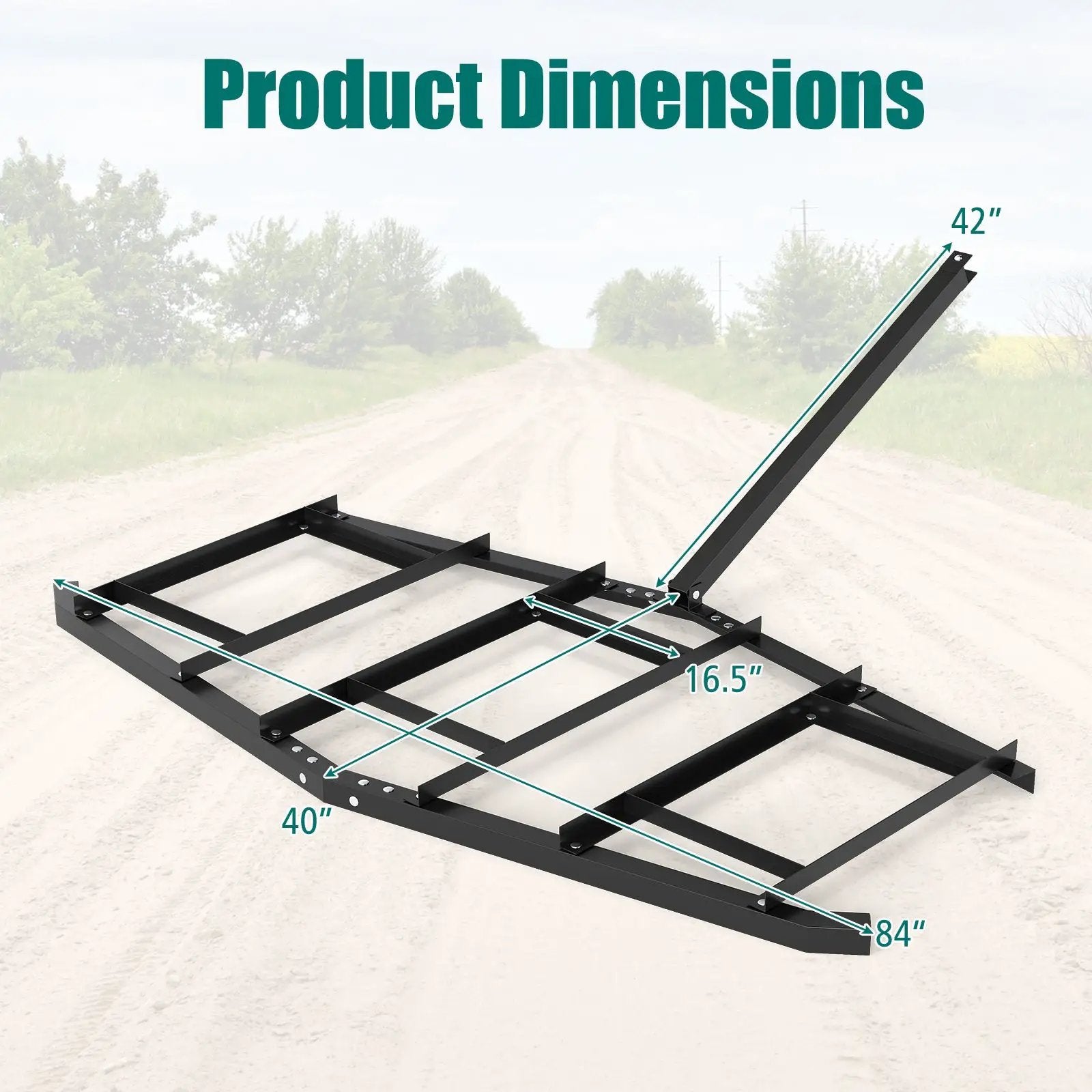 84 inch Wide Driveway Drag Tow Behind Landscape Leveling Rake with Reinforced Bars-Black by DirectDeals