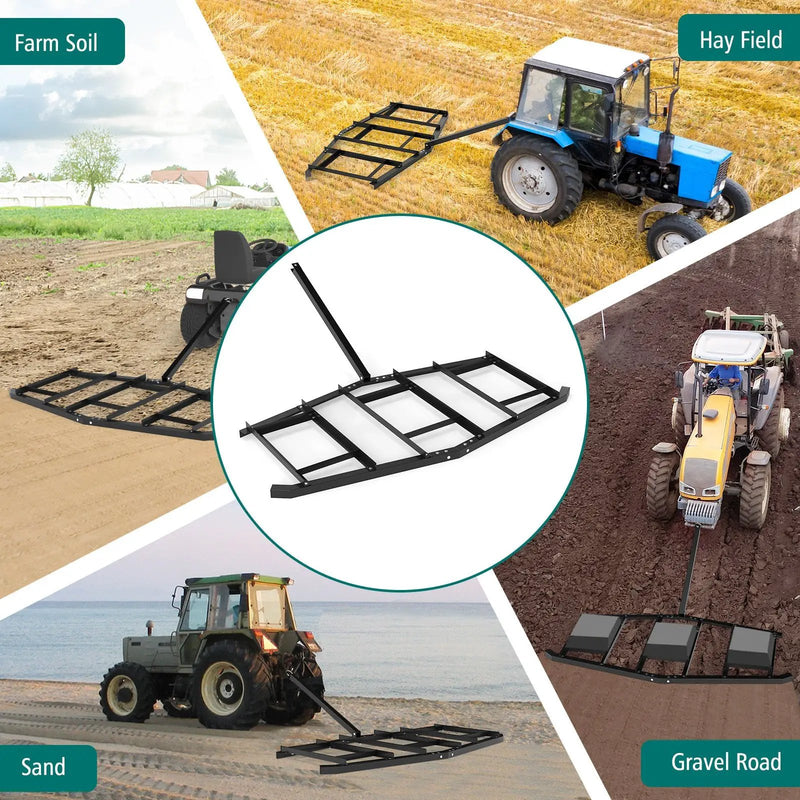 84 inch Wide Driveway Drag Tow Behind Landscape Leveling Rake with Reinforced Bars-Black by DirectDeals