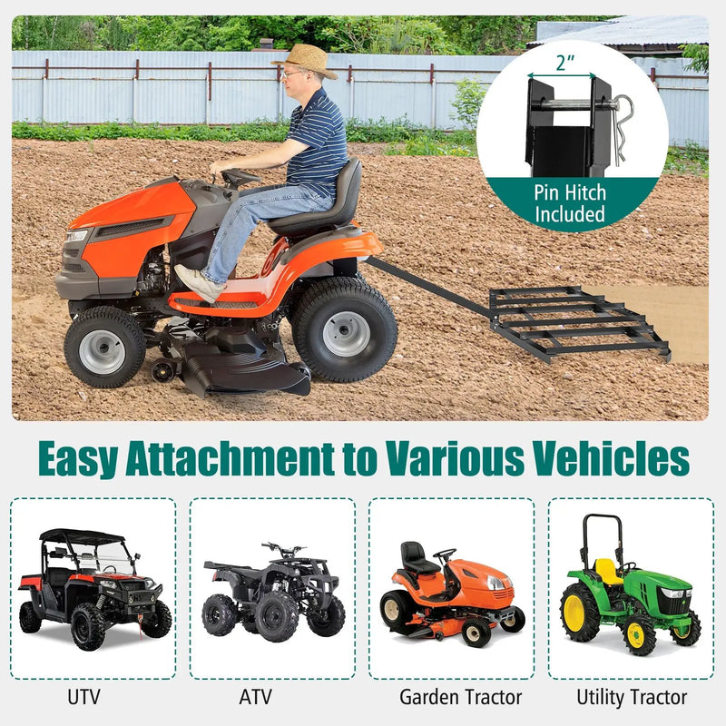 84 inch Wide Driveway Drag Tow Behind Landscape Leveling Rake with Reinforced Bars-Black by DirectDeals