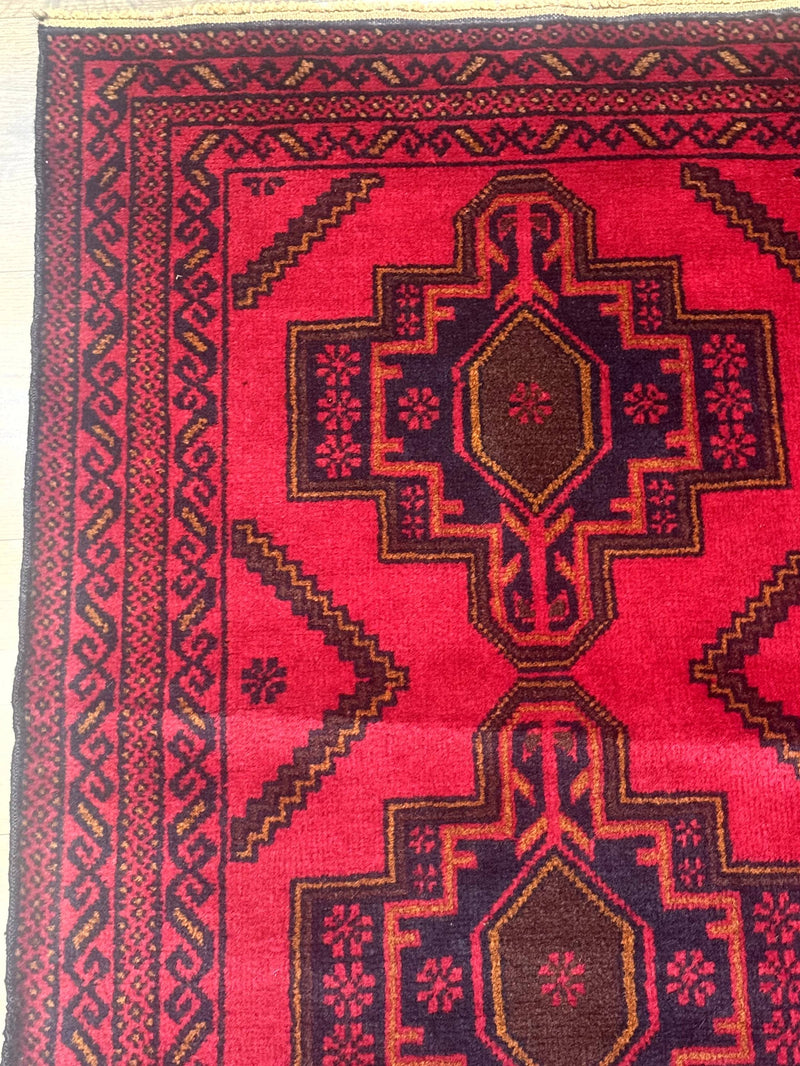Afghan Rug 4x7, Tribal Carpet, Balouch Rug, Red and Navy Blue, Repeated Medallions, New by Jewel Rugs