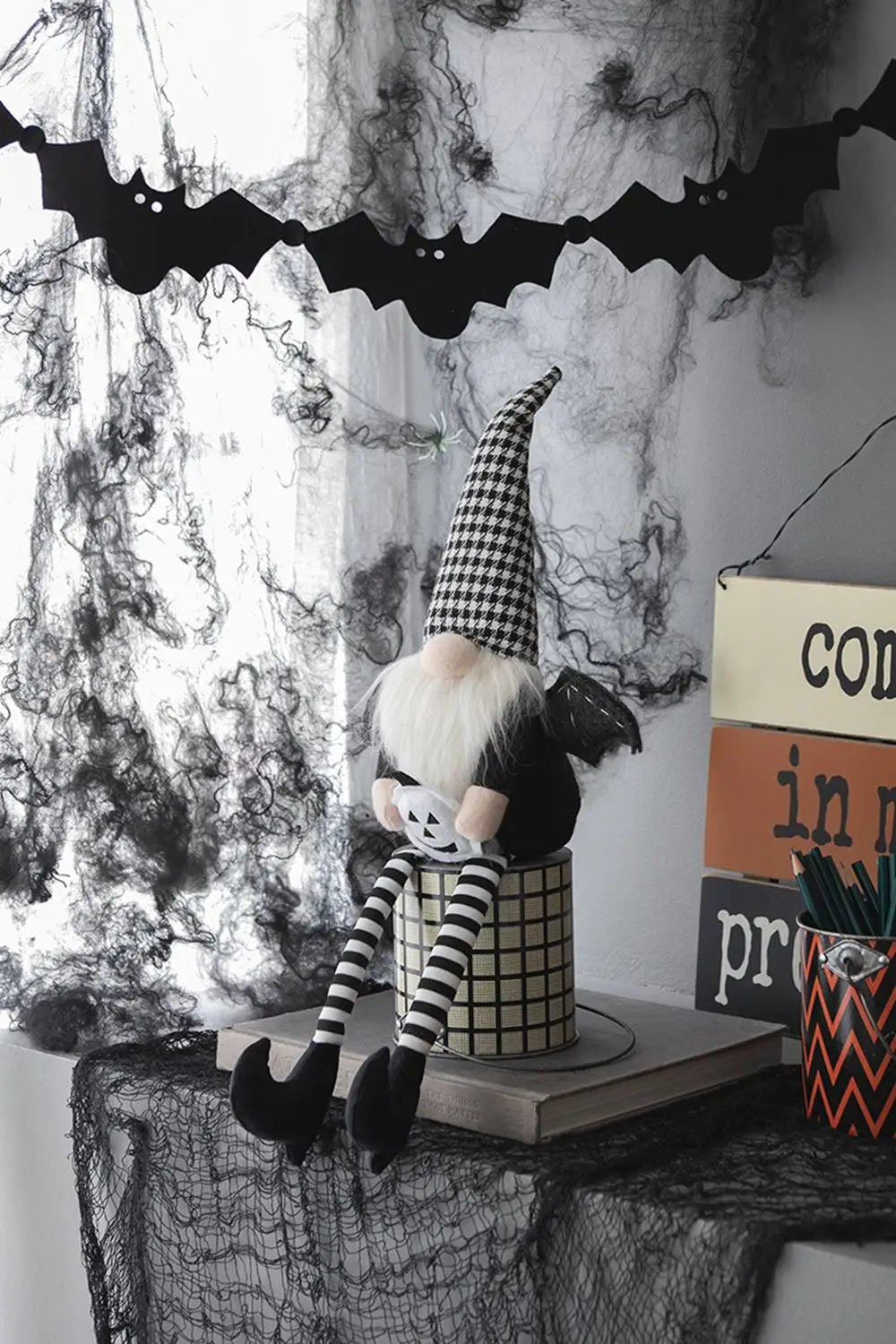 Sitting Gnome With Wings & Plaid Hat, For Halloween Decor by Unique Piece Furniture