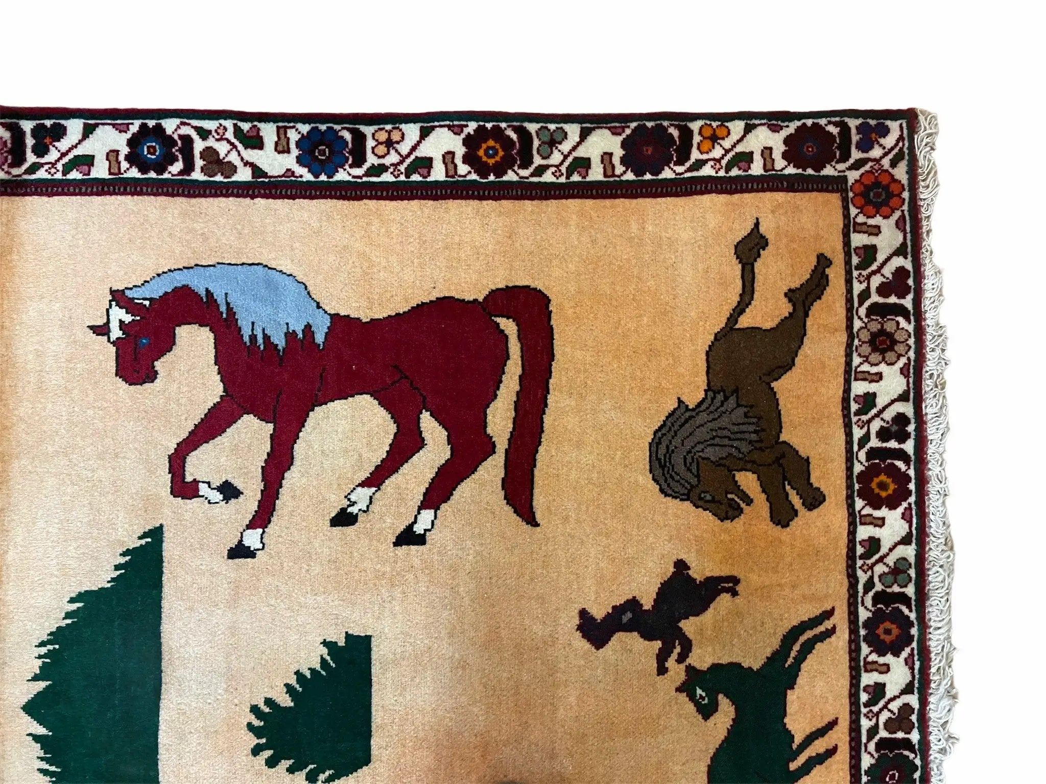 4x6 Rug Handmade Zagros Quality Wool Horses Tribal Hand-Knotted Rug Veggie Dye by Jewel Rugs