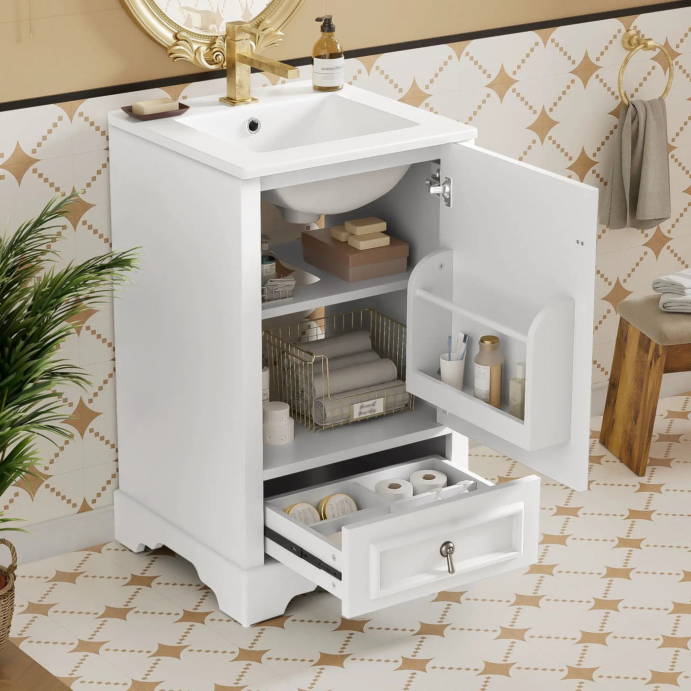 Bathroom Vanity With Sink, Soft Close Door, Adjustable U-Shaped Shelf by HouseOfZazla