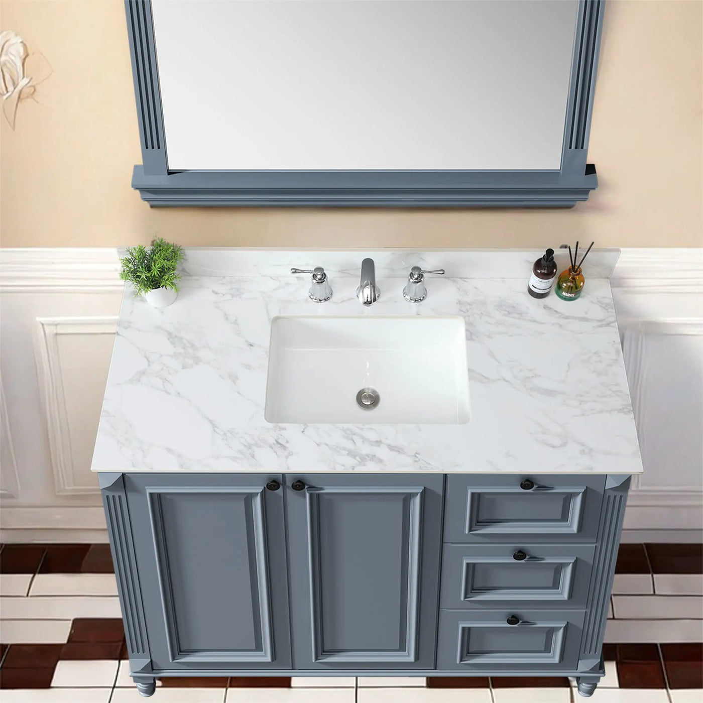 Elegant Sintered Stone Bathroom Vanity Top With Rectangular Undermount Ceramic Sink by HouseOfZazla