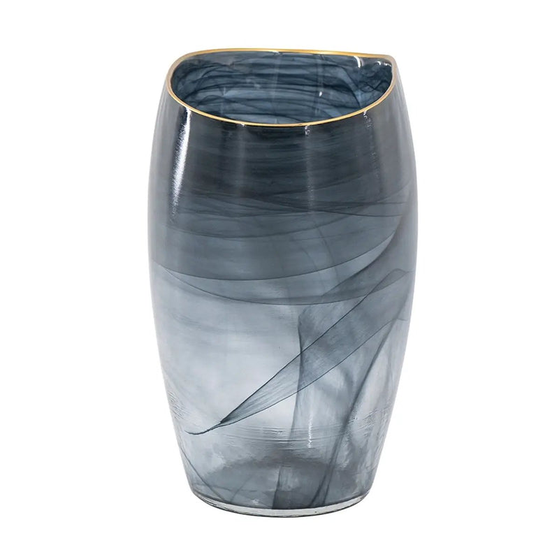 9.3x4.7x9.3' Smokey Black Glass Vase with Gold Rim by HouseOfZazla