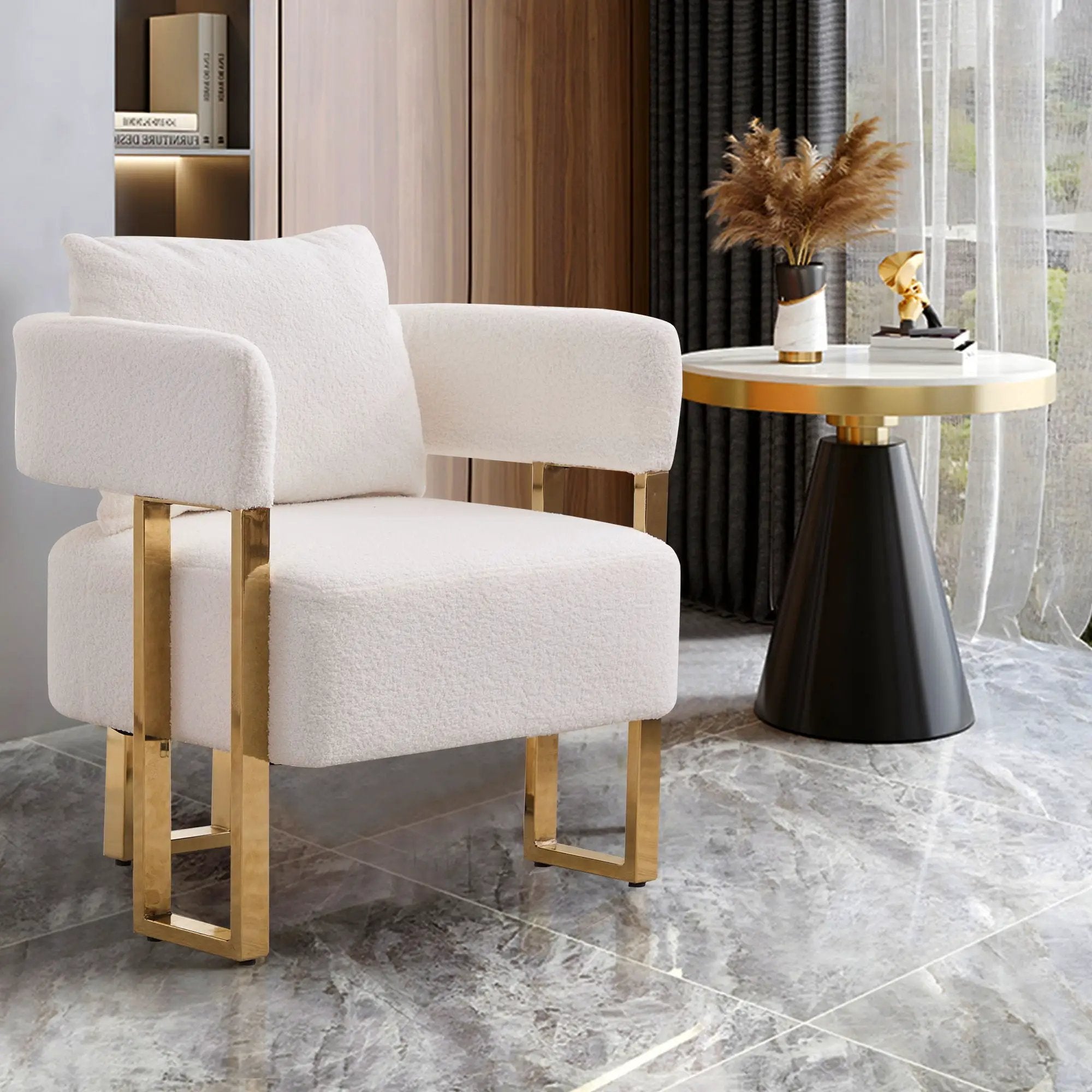 Modern Decorative Chair Teddy Fleece Upholstered And Metal Foot by Unique Piece Furniture