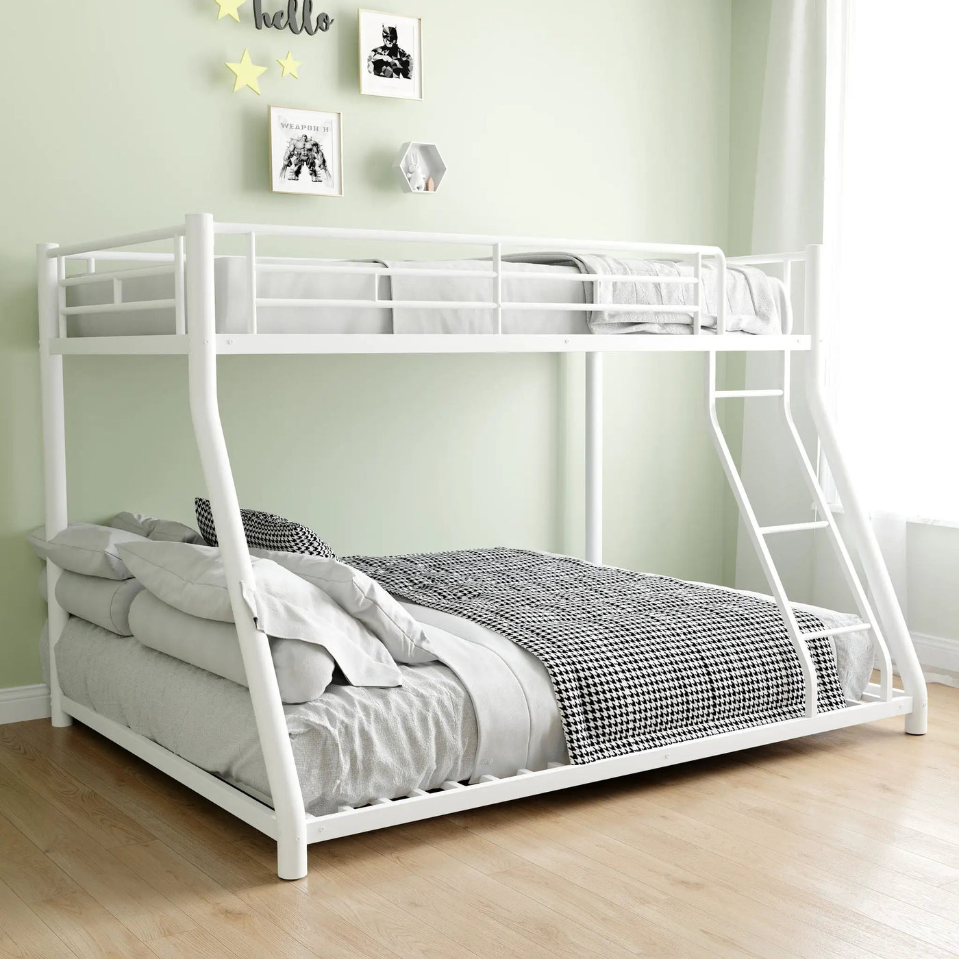 Bunk Bed Frame With Ladder And Guardrail, Heavy Duty Noise Free Design Metal Construction by HouseOfZazla