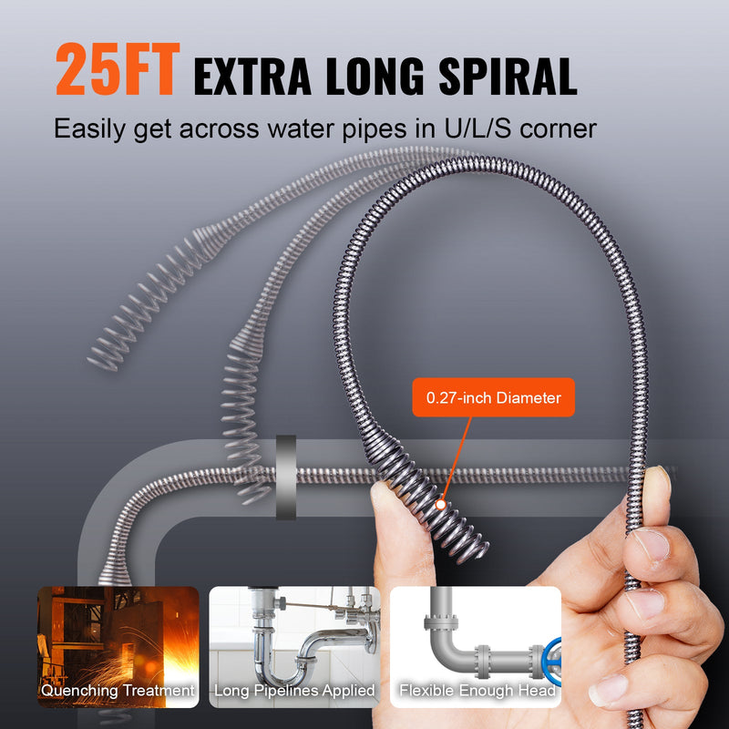 12V Electric Drain Auger, 25FT Cordless Plumbing Snake, photo 3 of 10