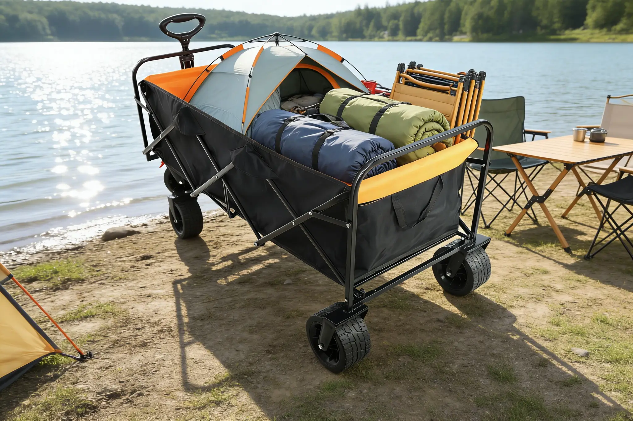 Big Large Capacity Folding Wagon Cart with Extender (Black + Orange) by HouseOfZazla