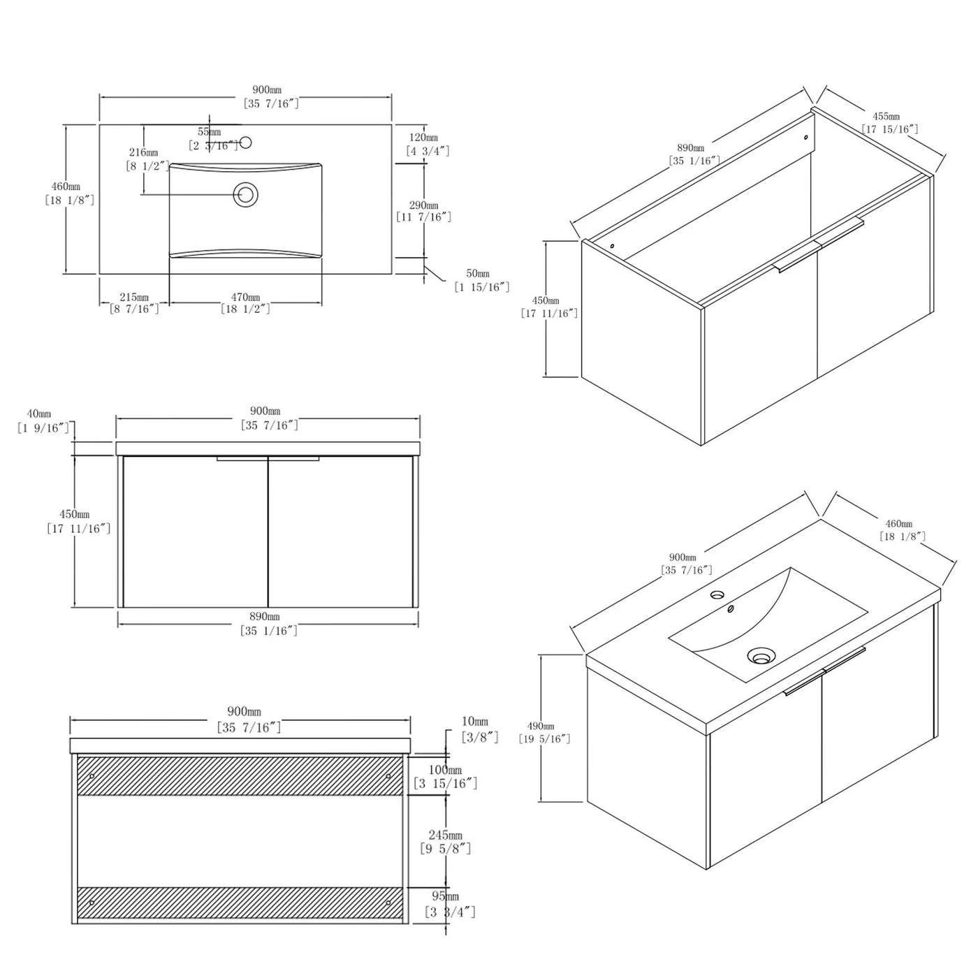 36 Inch Floating Bathroom Vanity with Ceramic Sink and Soft-Close Door by HouseOfZazla
