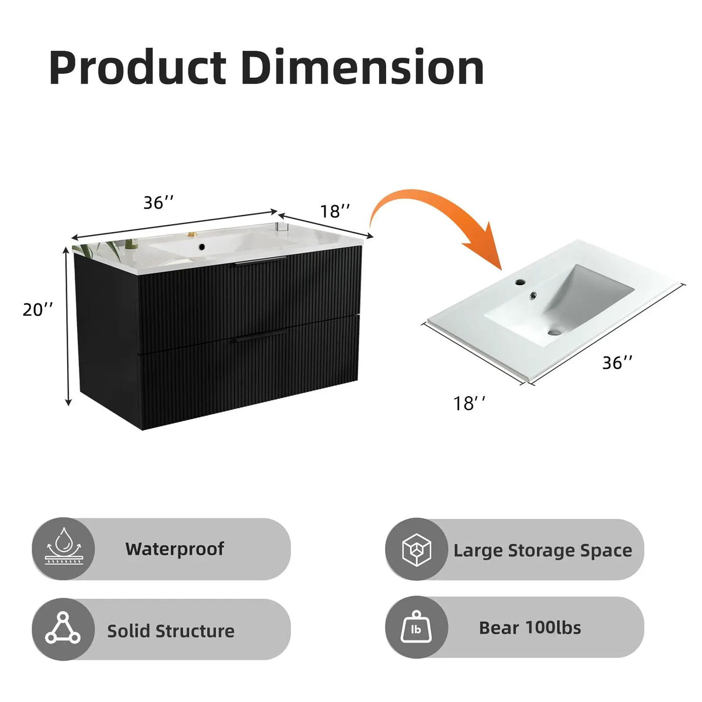 Modern Wall Mounted Floating Bathroom Vanity With Sink And Drawers by HouseOfZazla
