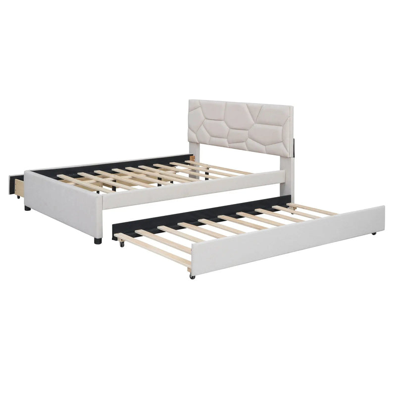 Upholstered Platform Bed With Brick Pattern Headboard And Twin Long Size Trundle by HouseOfZazla