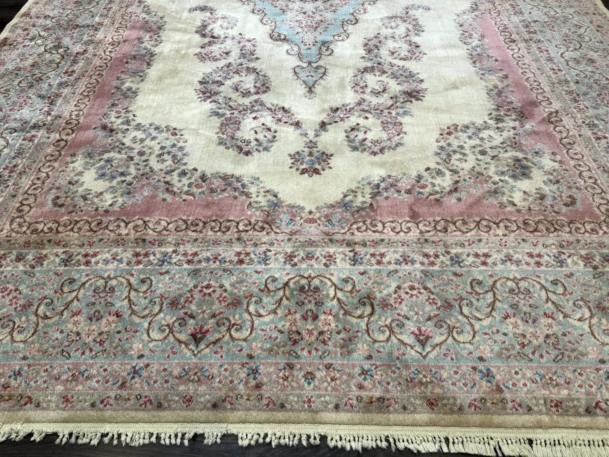 10x14 Karastan Kirman Rug #784 Pastel Ivory Kirman Medallion, Wool Antique Original 700 Series by Jewel Rugs