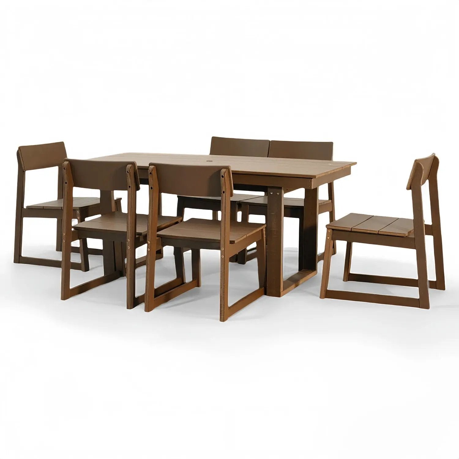 7 Piece Outdoor Dining Set For 6, Table With Umbrella Hole & 6 Armless Chairs For Backyard - Brown by HouseOfZazla