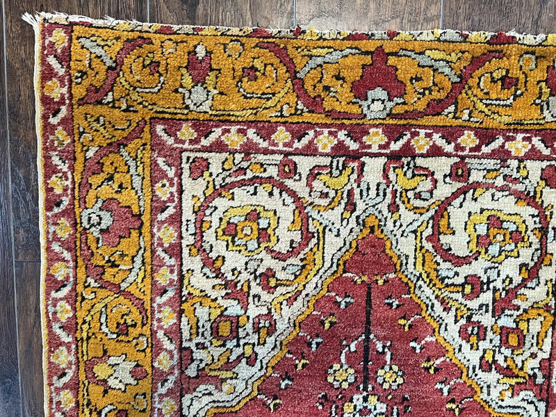 Antique Turkish Prayer Rug 3x5, Hand Knotted Turkish Melas Oushak Wool Carpet, Mehrab Rug, Orange & Red Vintage Rug 3 x 5 Collectible by Jewel Rugs