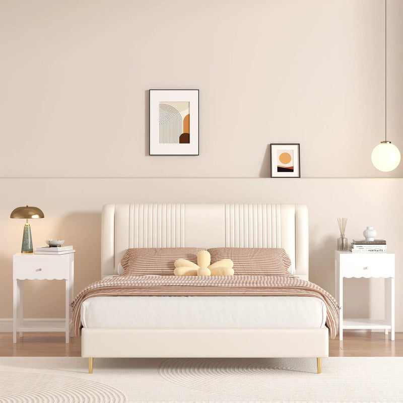 Nightstand With Drawer And Open Shelf, Scalloped Edge Bedside Table by Unique Piece Furniture